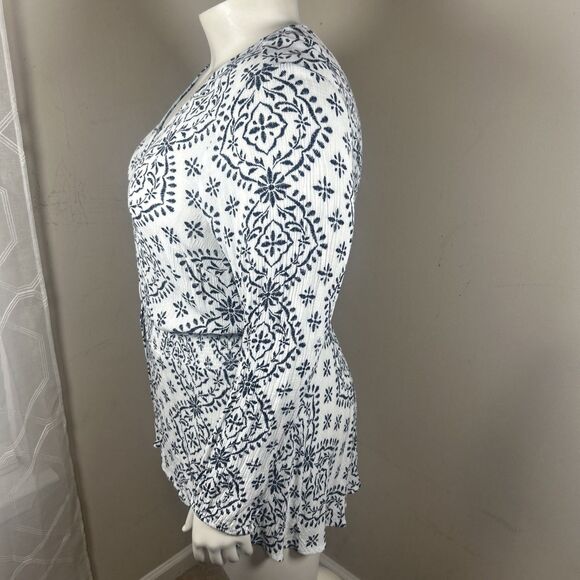 Lane Bryant Shirt 22 Black White Button Down Tunic Hi Low Peasant Casual Career - Picture 8 of 14